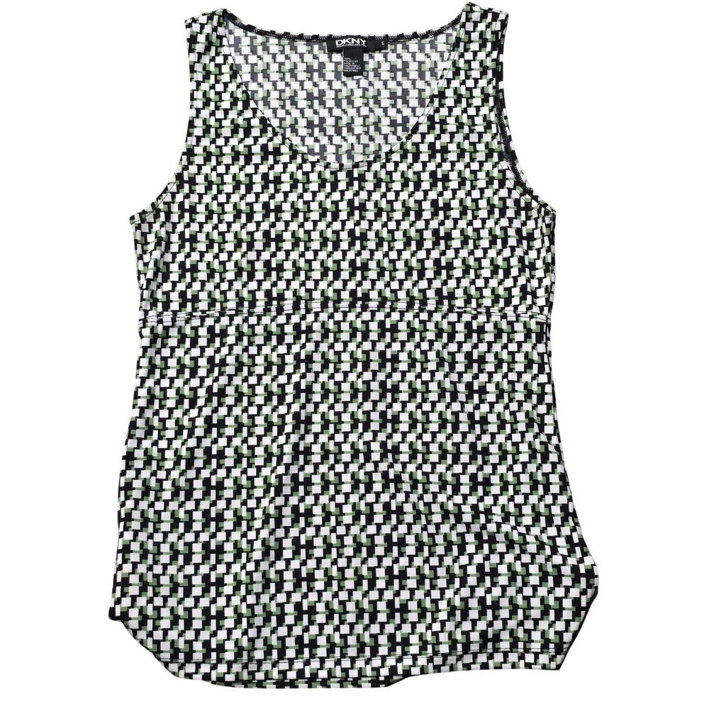 DKNY Geometric Grid Pattern Sleeveless Scoop Neck Tank Top